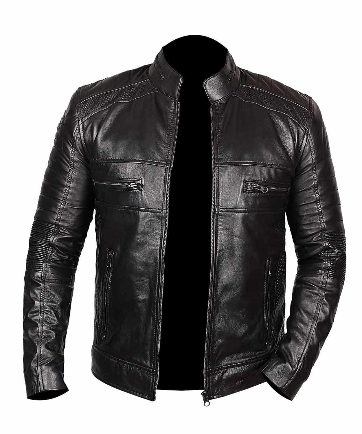 Edgy elegance: A sleek black leather jacket for men, exuding timeless sophistication.