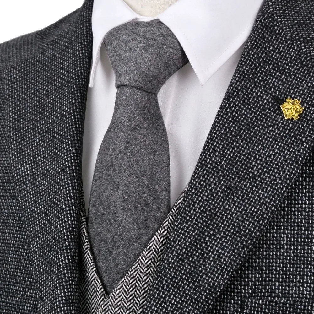 Handmade Solid Gray Wool Necktie for Men