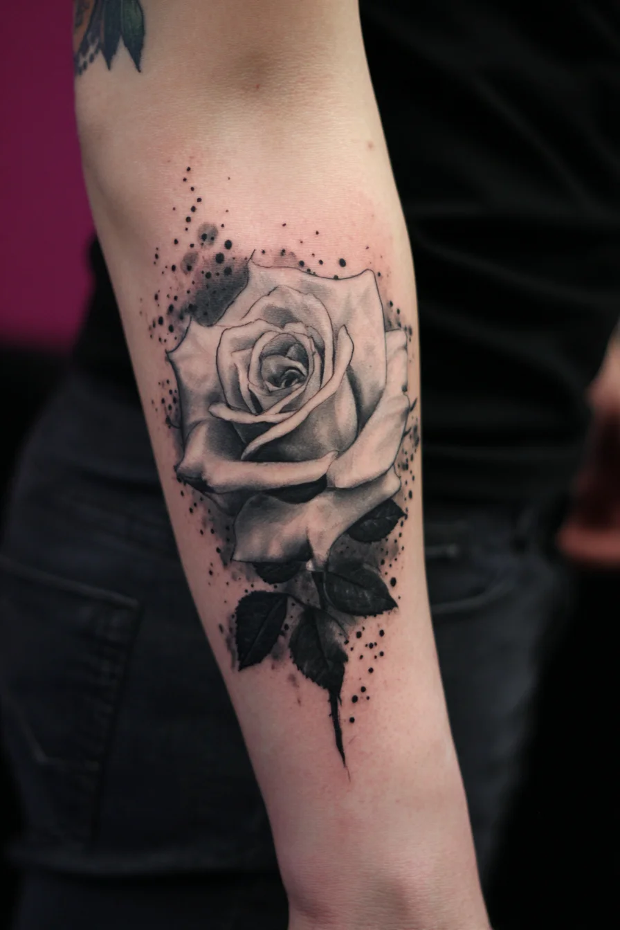 Black & Grey Realistic Rose Forearm Tattoo — Mens Floral Shading