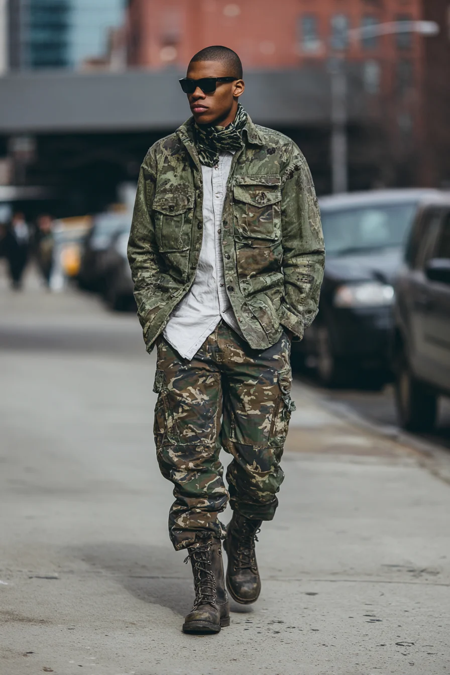 Camo Utility Look: Military-Inspired Streetwear with Combat Boots