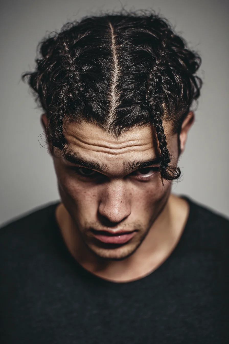 Center-Part Double Braids for Men — Modern Braided Hairstyle
