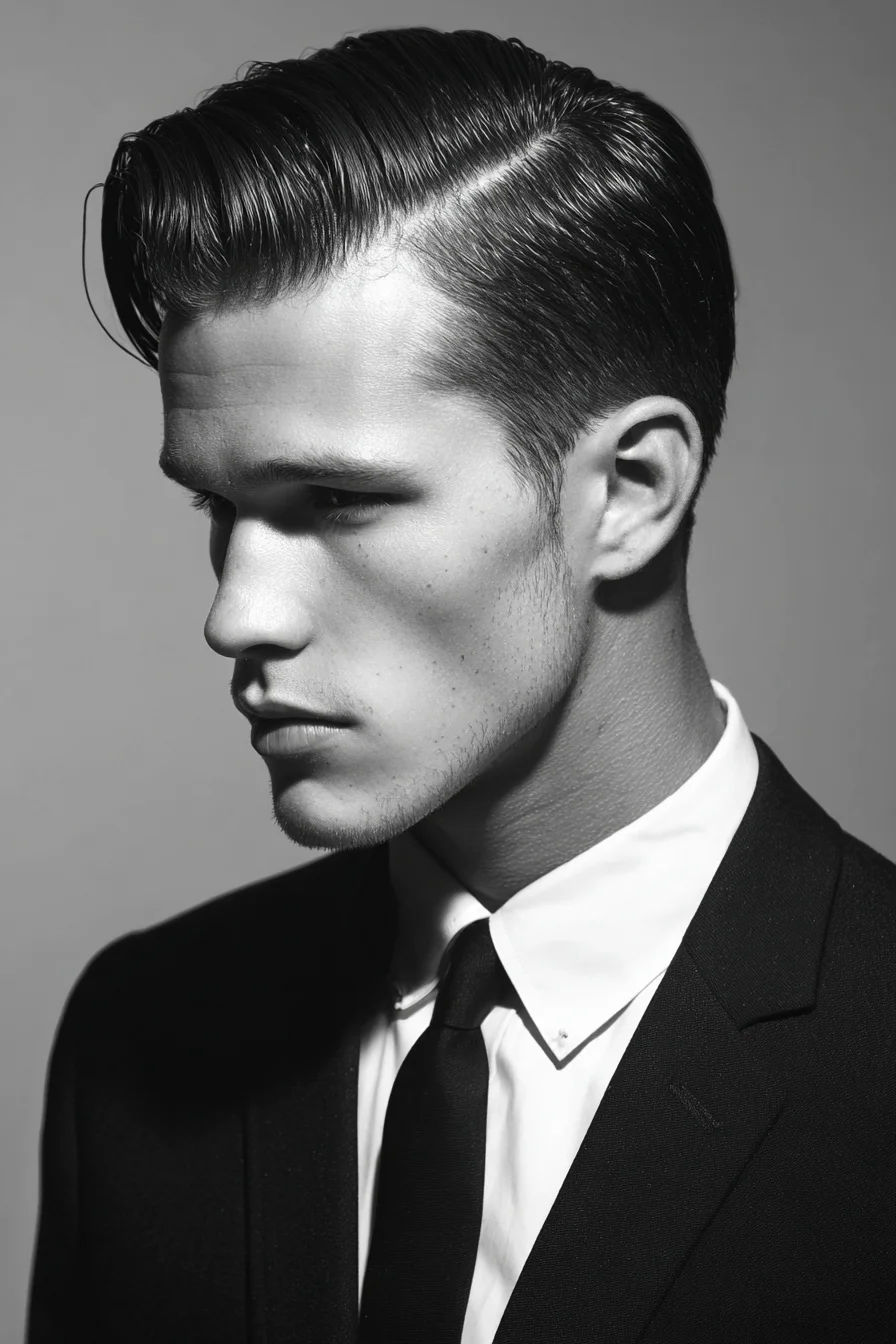 Classic Side Part with Slicked-Back Top — Mens Tapered Formal Hairstyle