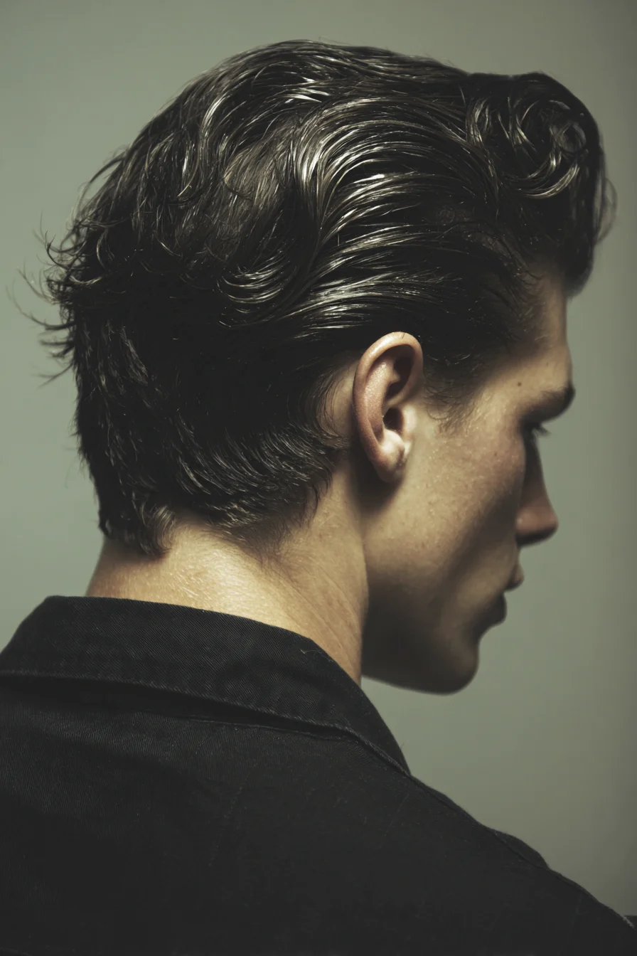 Classic Slicked-Back Taper — Mens Wet-Look Backcombed Style