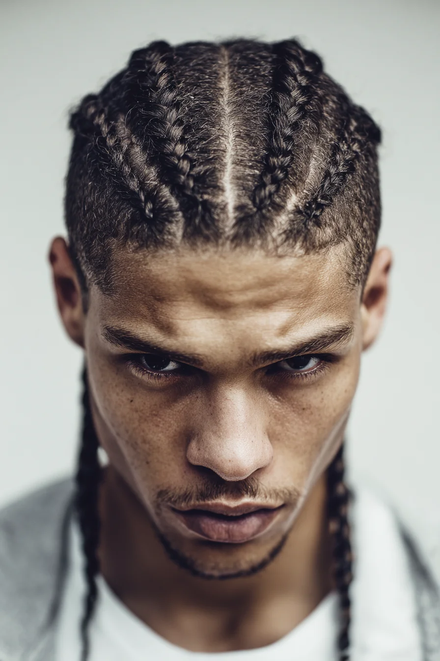 Classic Tight Cornrows with Defined Middle Part for Men