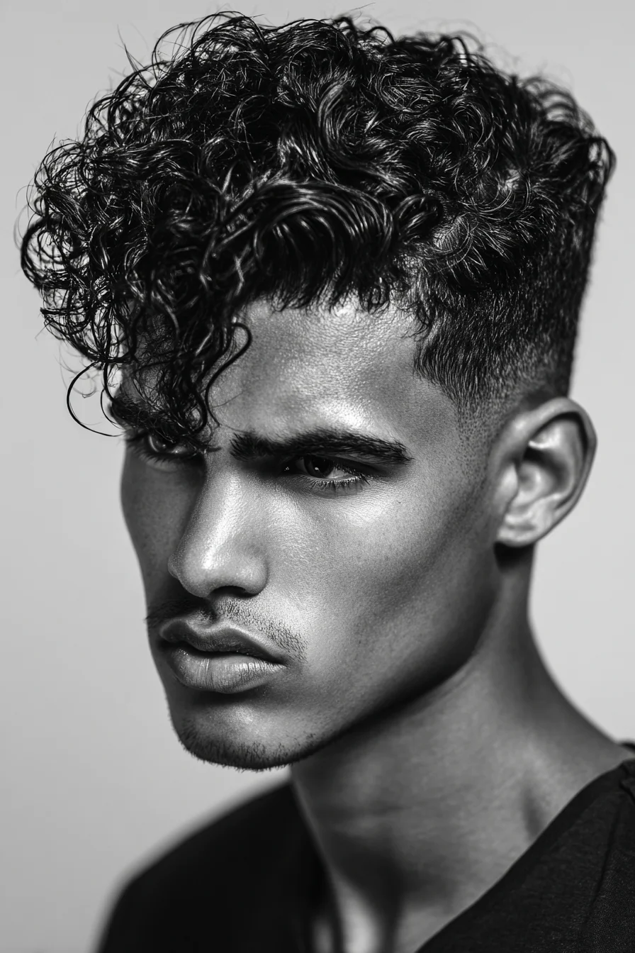 Curly Textured Crop with Low Fade and Tousled Fringe