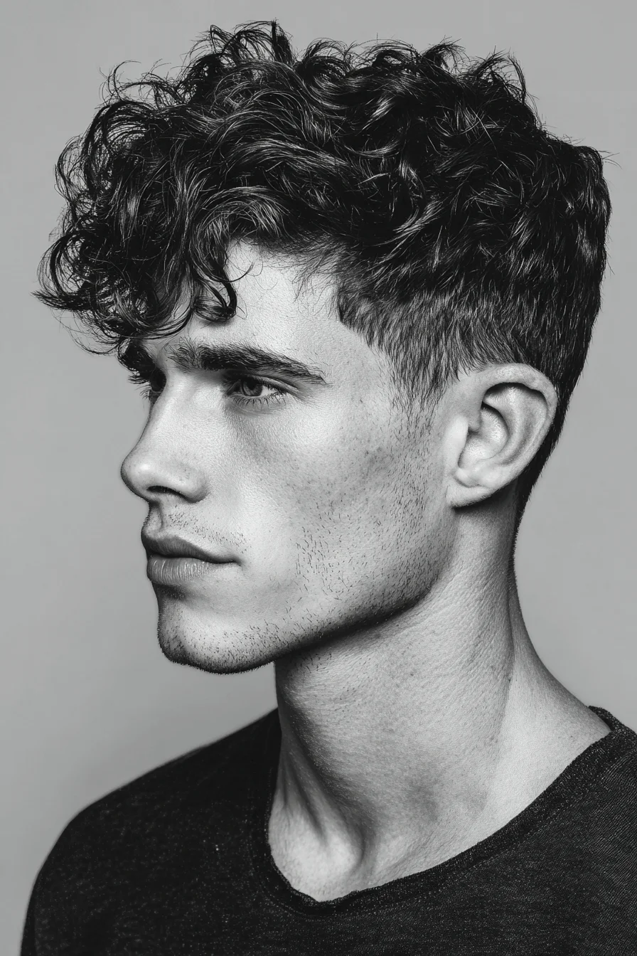 Curly Textured Crop with Low Taper — Mens Short Sides, Long Top