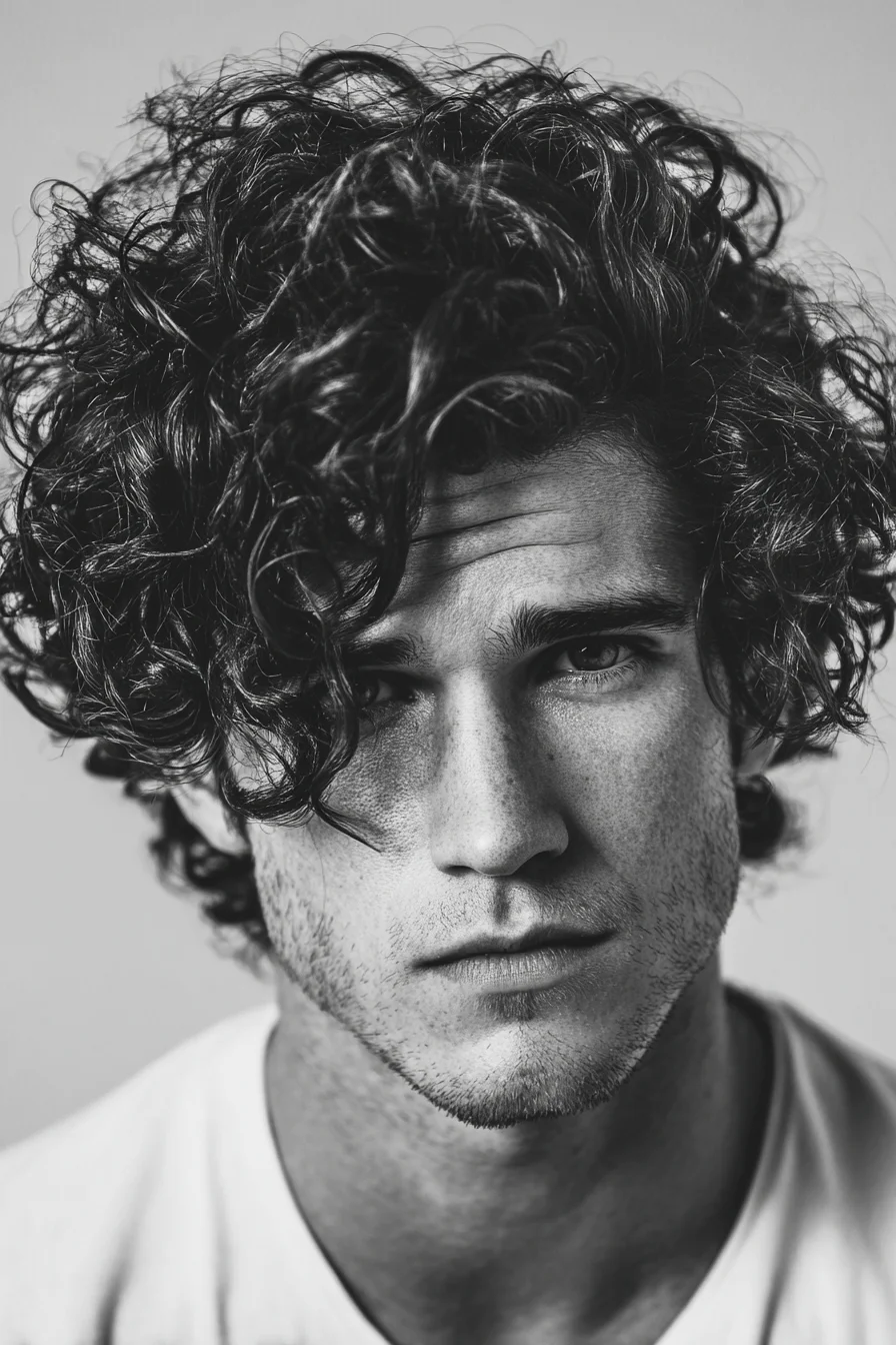 Curly Textured Medium-Length Mens Hairstyle with Tapered Sides