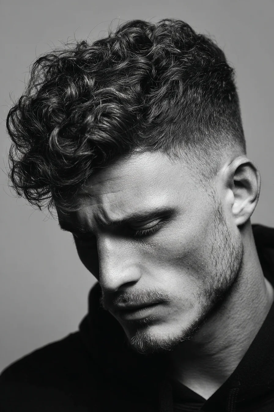 Curly Textured Top with High Skin Fade — Modern Mens Curly Crop