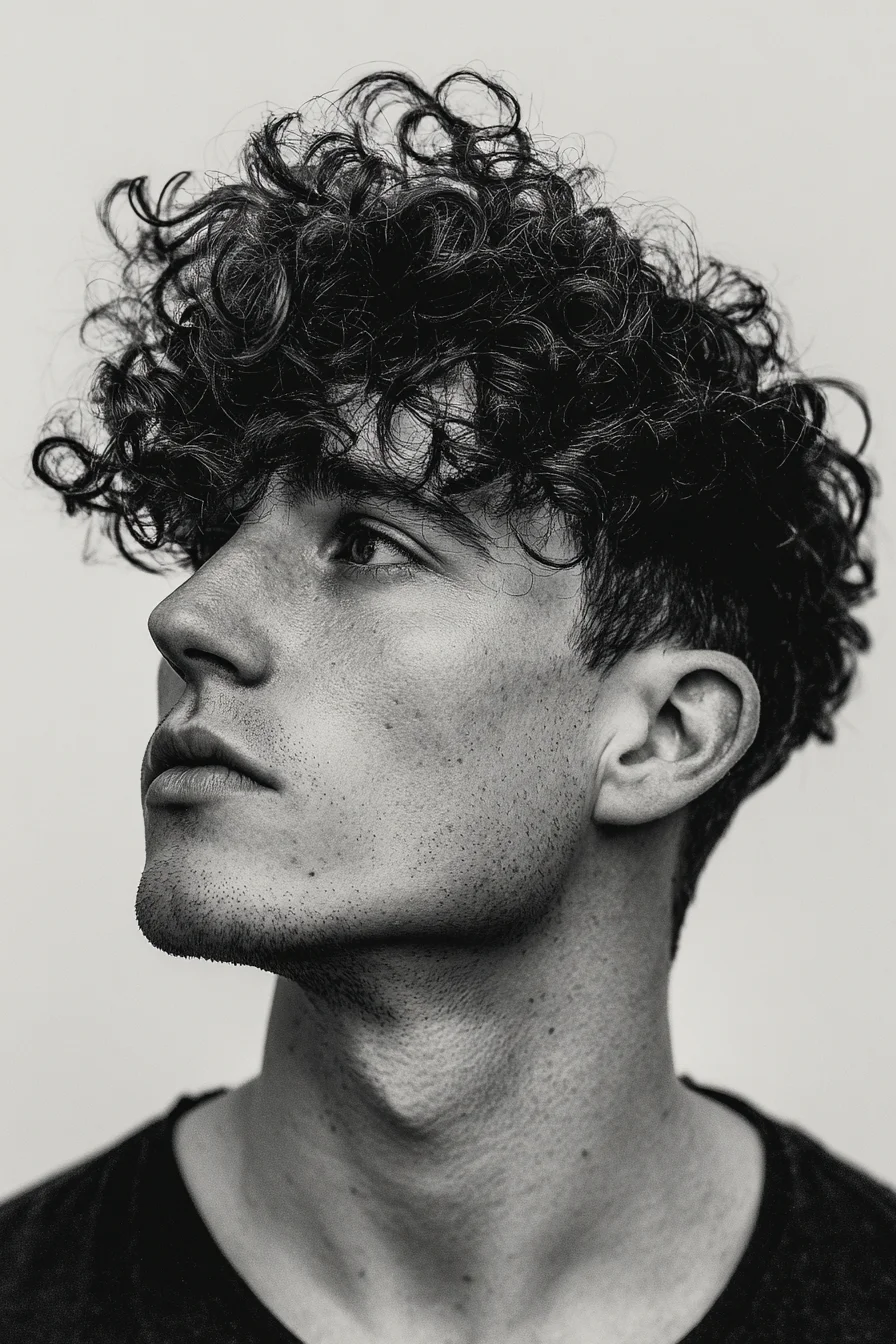 Curly Top with Tapered Sides — Mens Textured Fringe