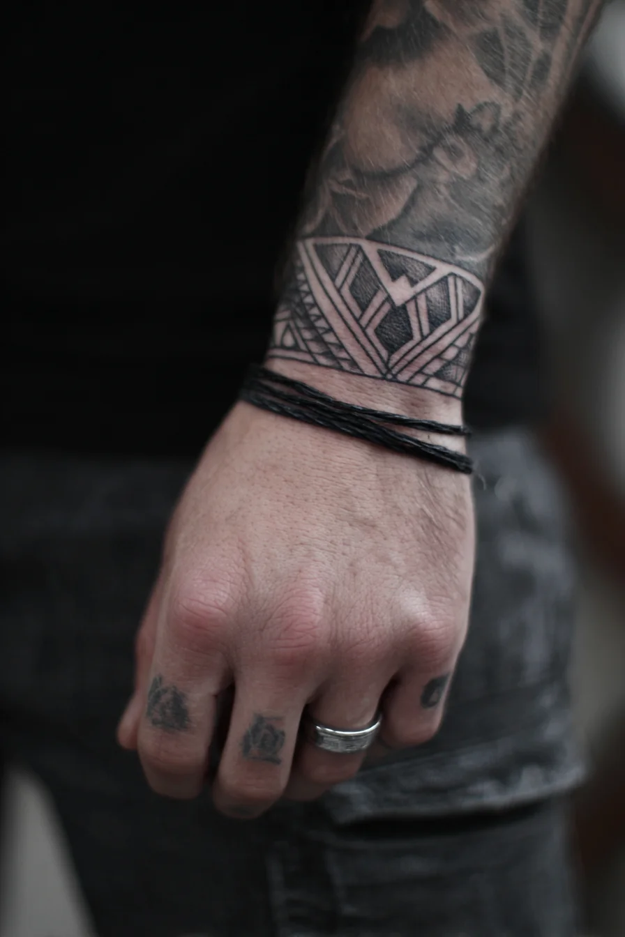 Geometric Tribal Wrist Band Tattoo — Bold Forearm Band Design