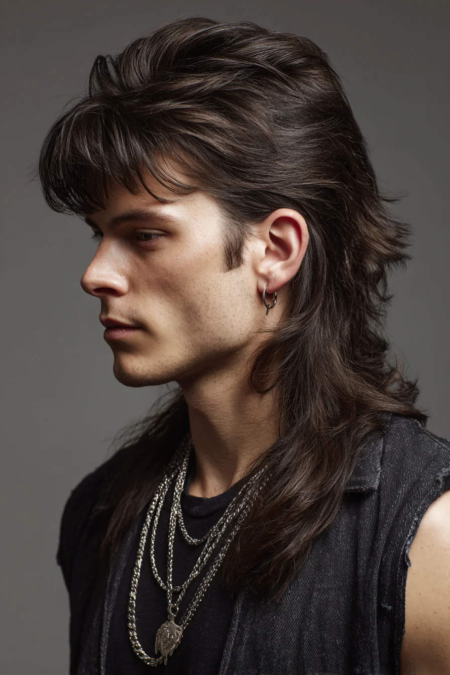Layered Mullet Shag with Curtain Bangs — Mens Medium-Long Hairstyle