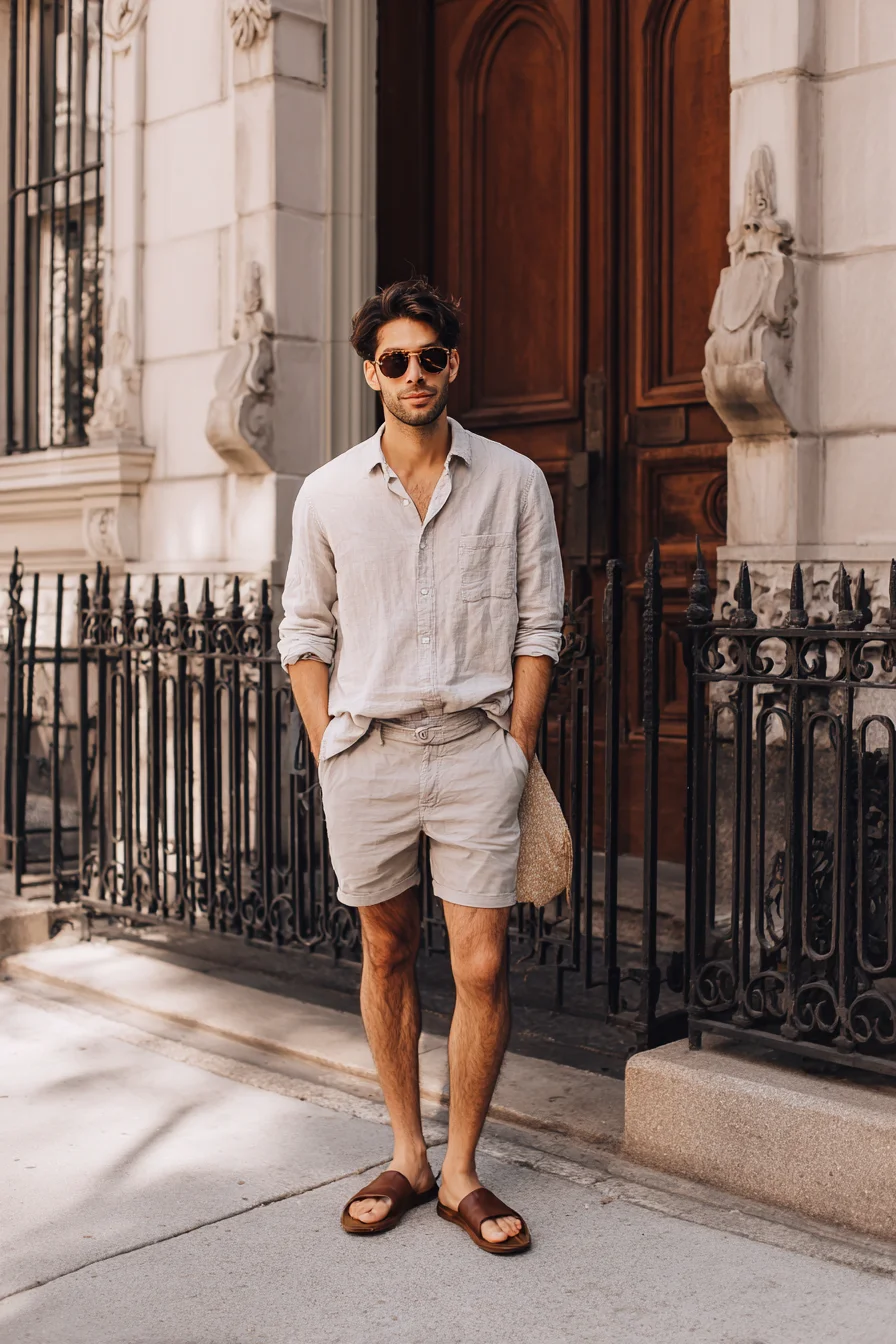Light Linen Shirt with Tailored Shorts — Casual Summer Mens Outfit
