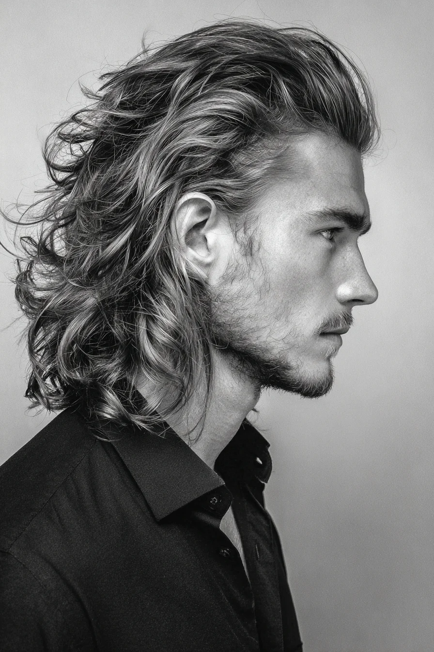 Long Layered Mens Hairstyle with Natural Waves and Texture