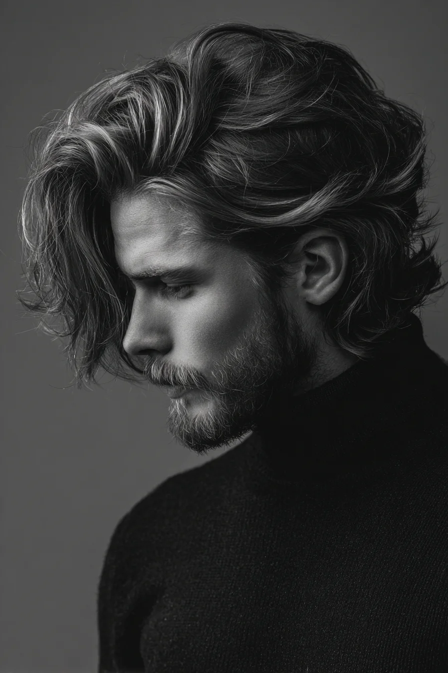 Long Layered Side Sweep for Men — Textured Volume and Natural Finish