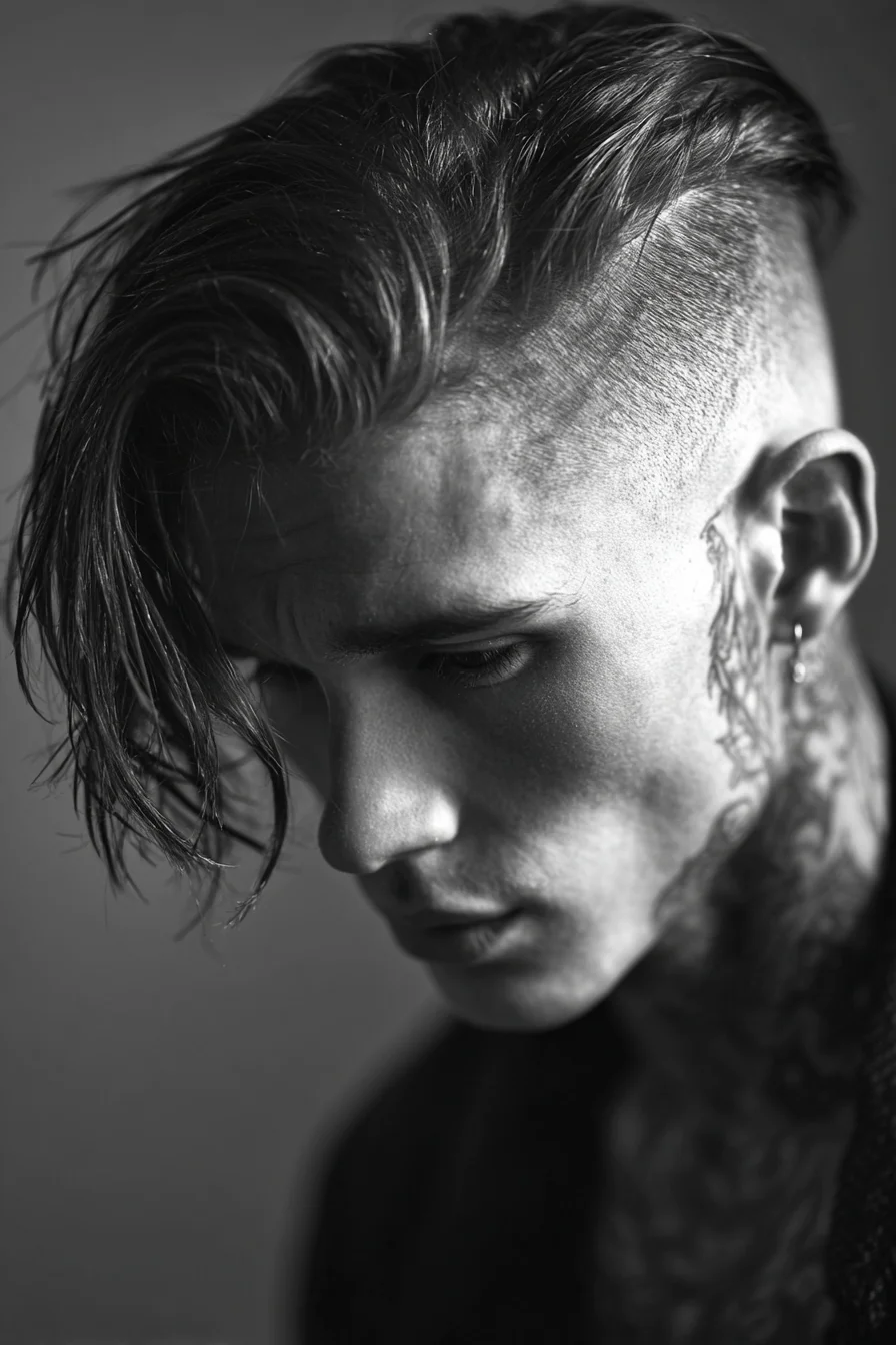 Long Textured Fringe with High Skin Fade Undercut