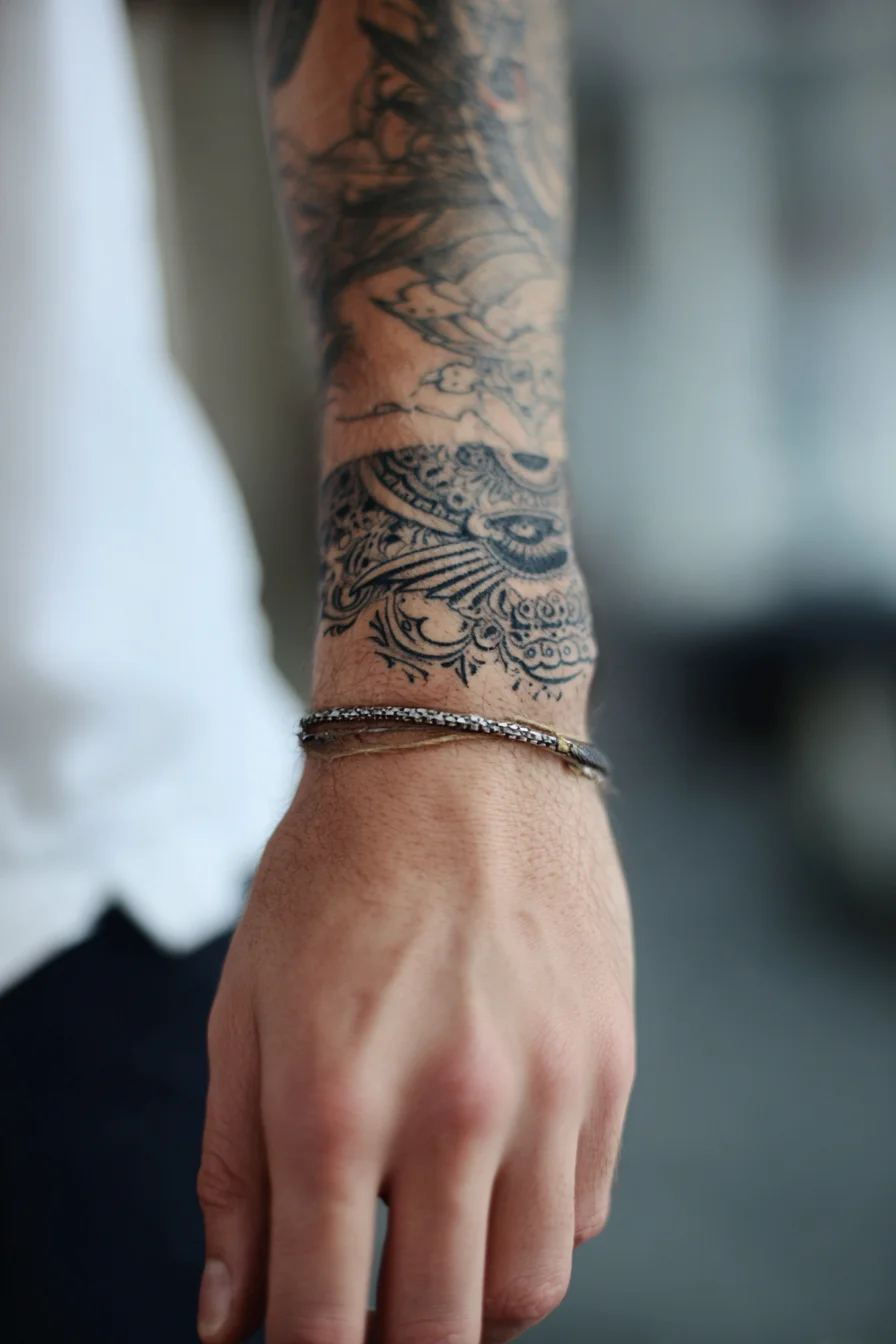 Mandala Wrist Cuff — Ornamental Blackwork Forearm Tattoo
