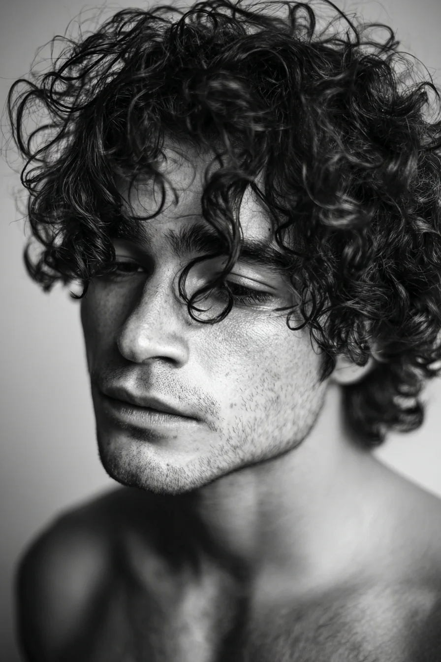 Medium-Length Curly Fringe – Natural Textured Mens Hairstyle