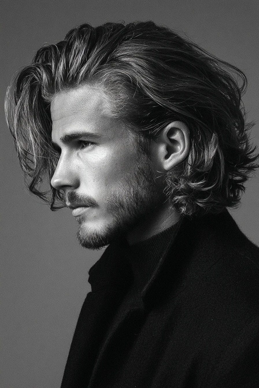 Medium-Length Textured Side-Sweep for Men — Wavy Men’s Hairstyle