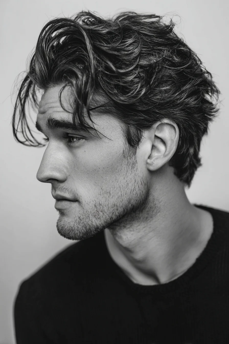 Medium-Length Textured Wavy Hairstyle for Men