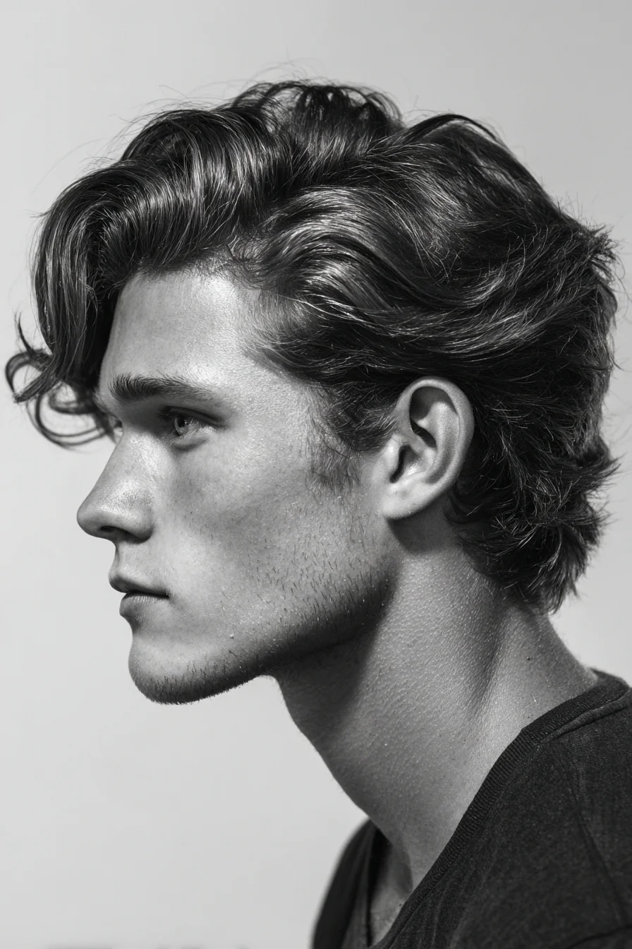 Medium-Length Wavy Brush-Back Hairstyle for Men