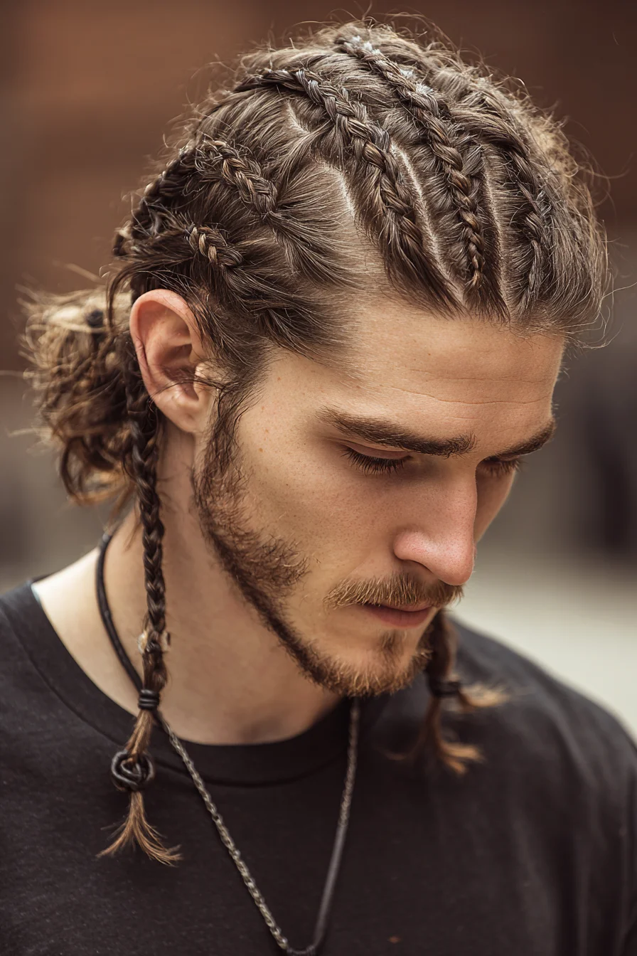Men’s Tight Cornrow Braids with Low Bun — Braided Hairstyle for Modern Men