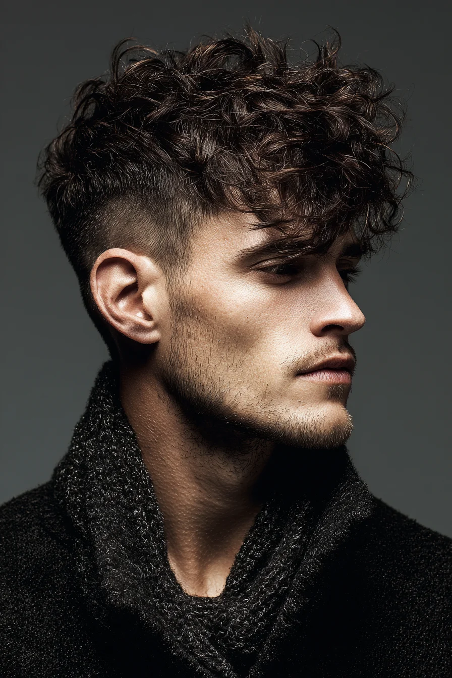 Mens Curly Textured Crop with High Fade