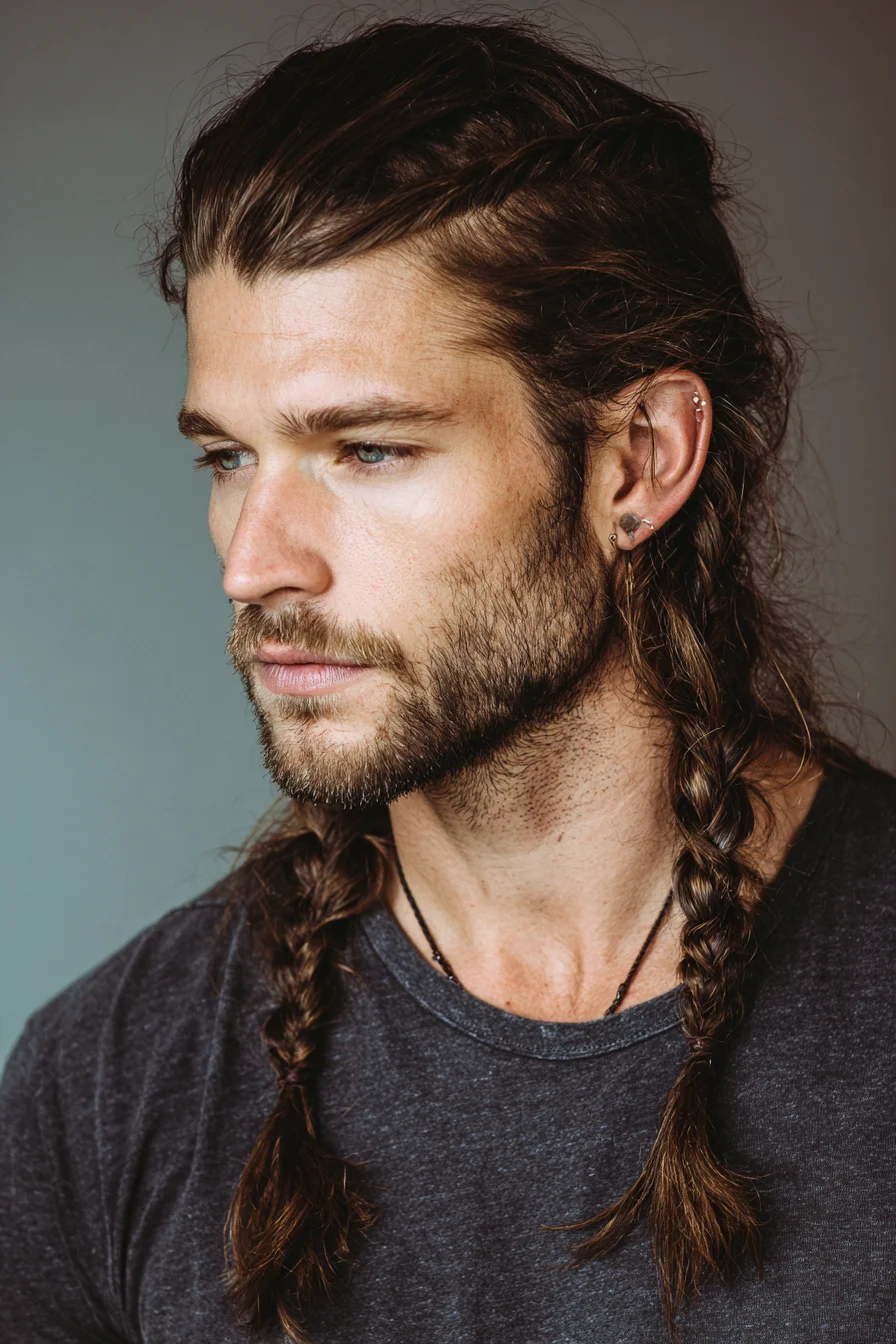 Mens Double Braids — Long Hair Braided Style