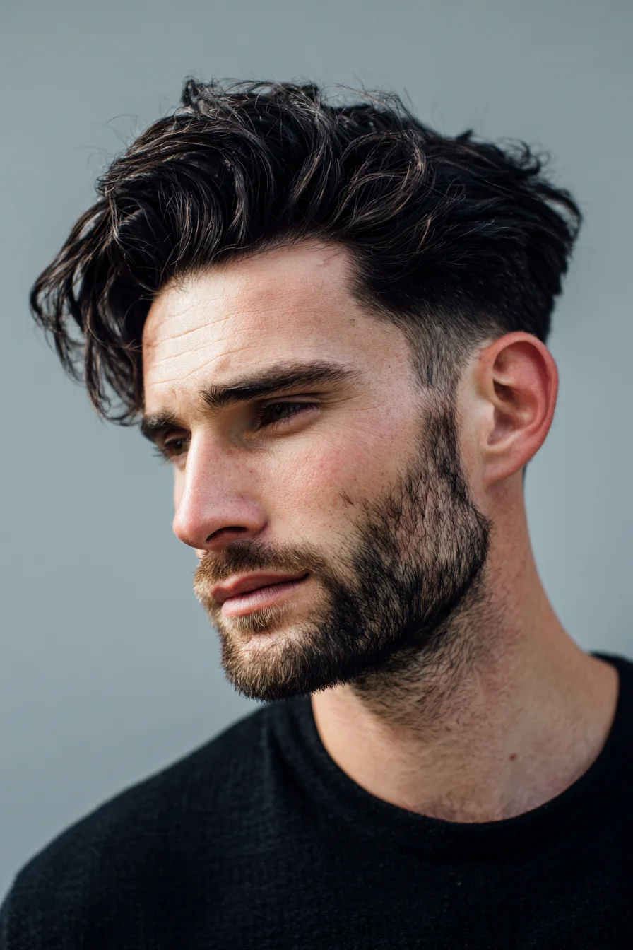 Mens Messy Textured Quiff with Low Taper Fade