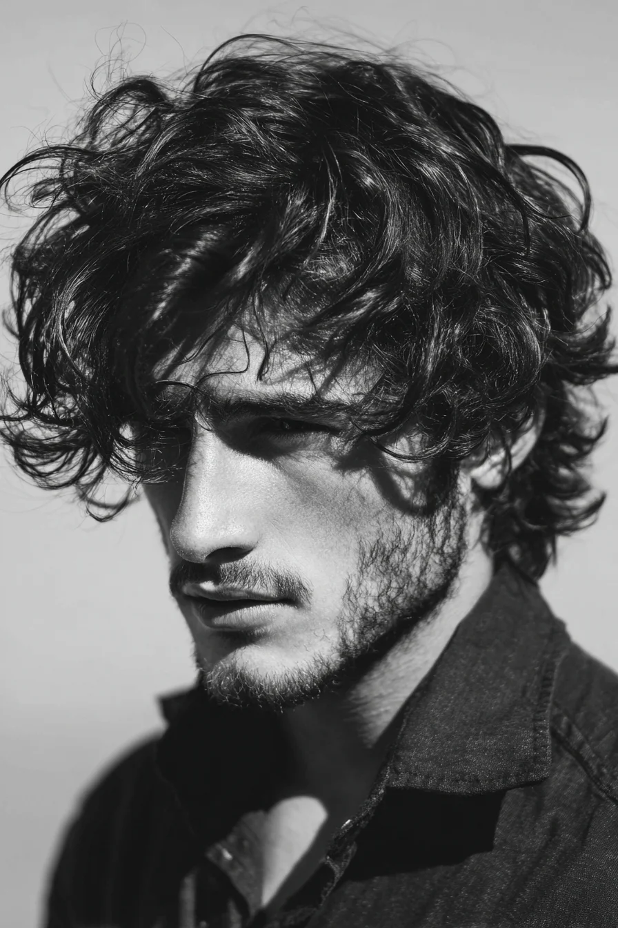 Mens Messy Wavy Textured Cut with Long Fringe