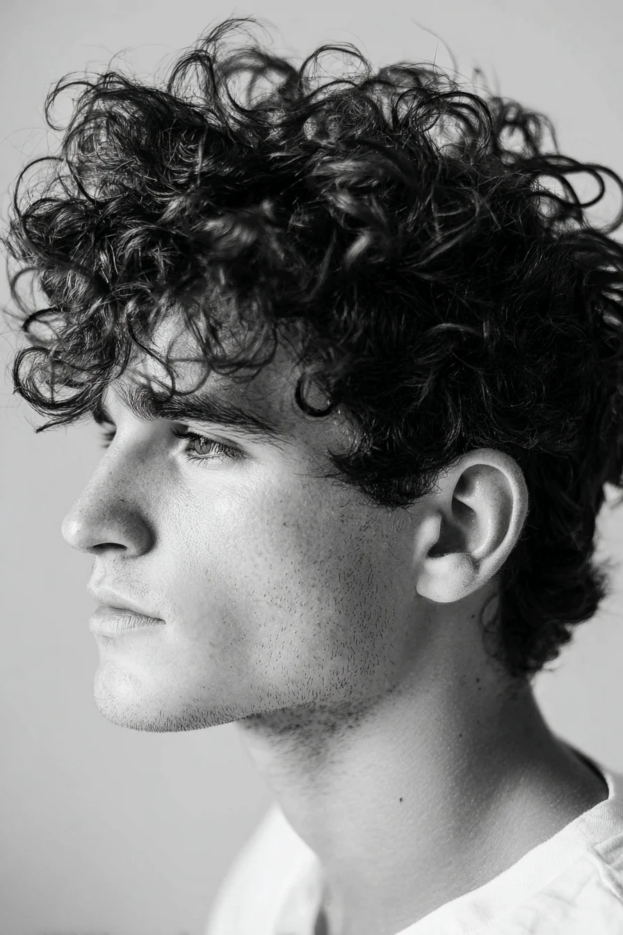 Mens Natural Curly Top with Tapered Sides — Textured Casual Look