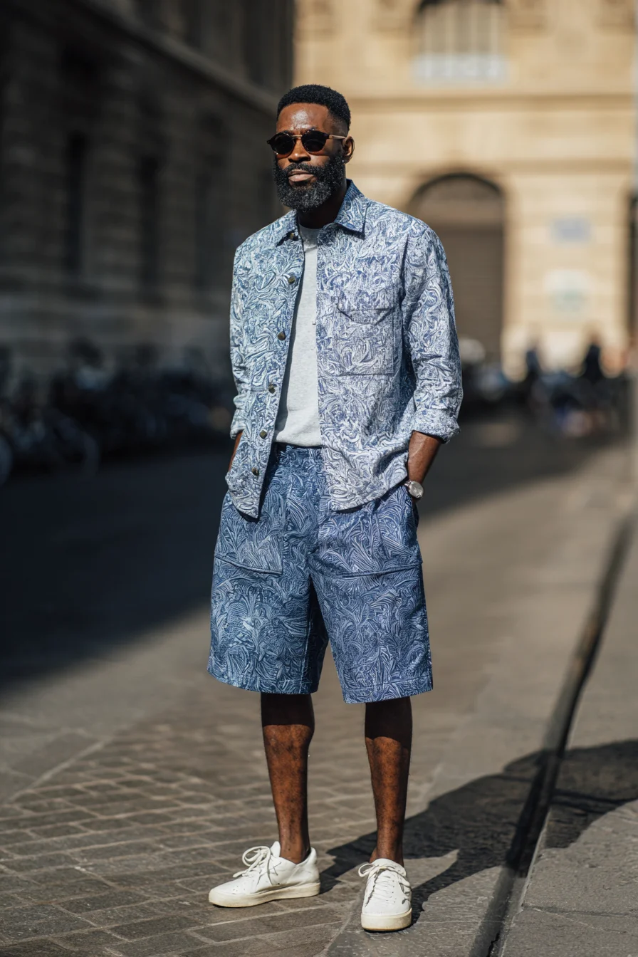 Mens Summer Casual: Printed Shirt-Jacket and Tailored Shorts