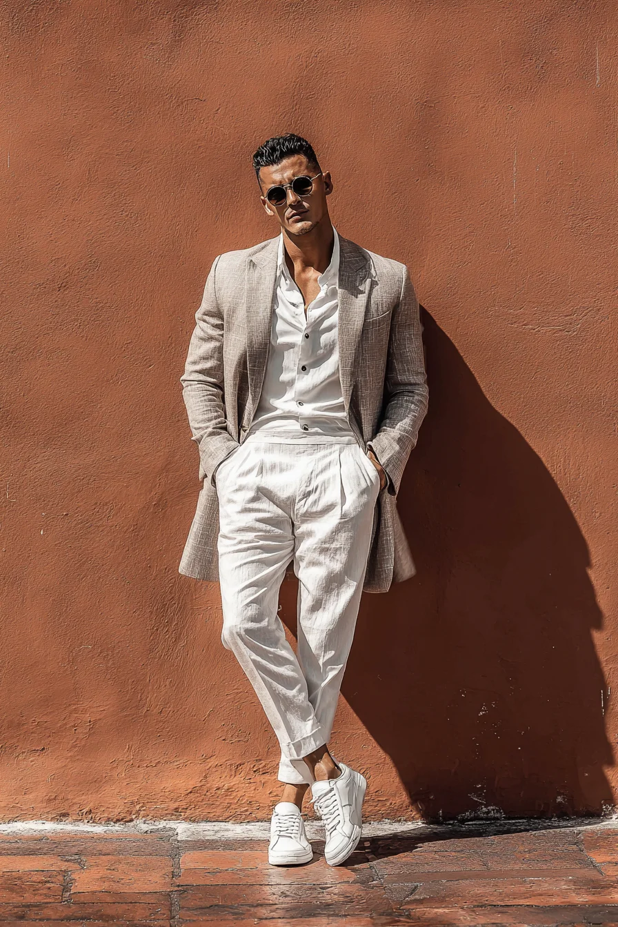 Mens Summer Smart-Casual: Linen Blazer, White Shirt & Cropped Trousers