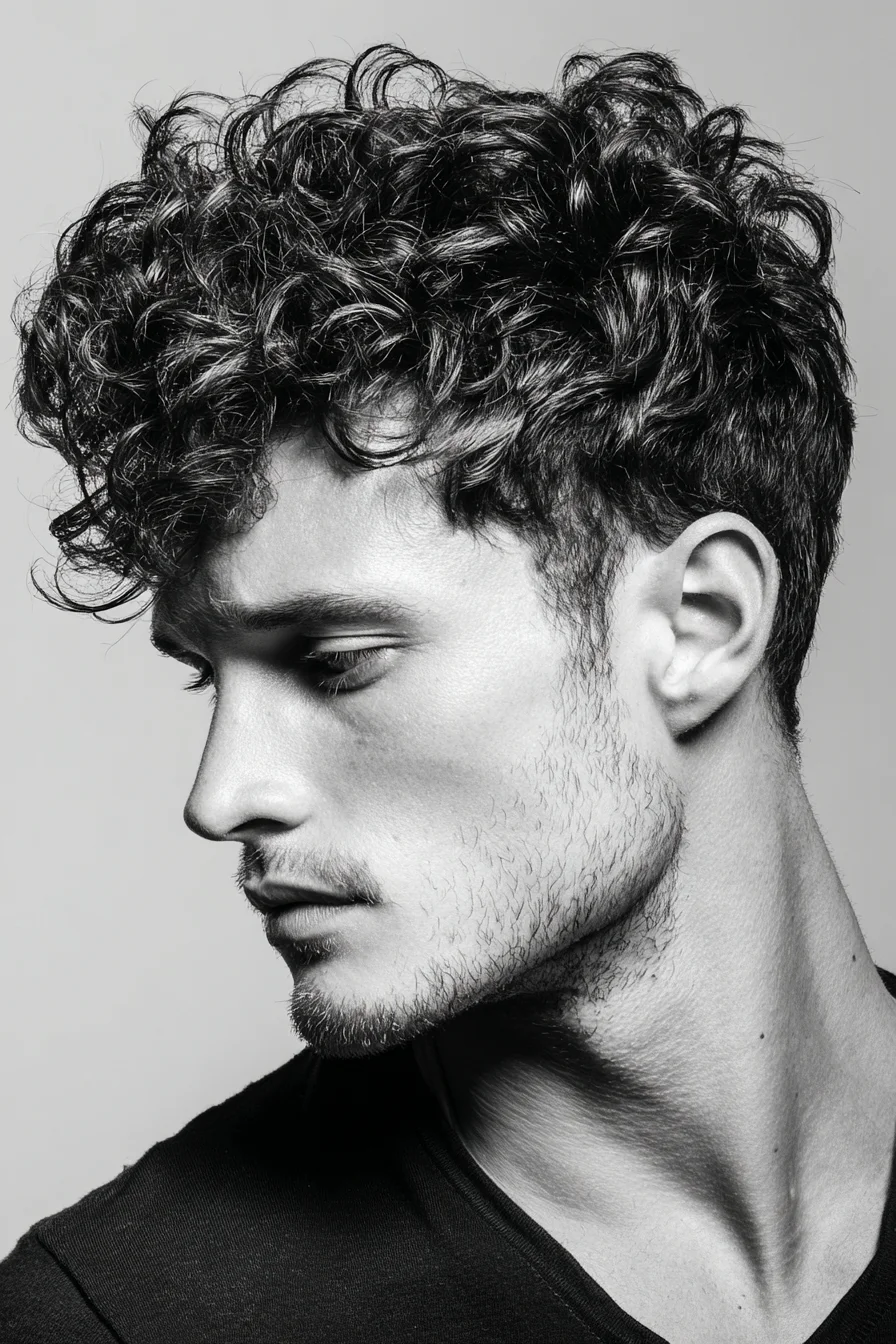 Mens Textured Curly Top with Tapered Sides