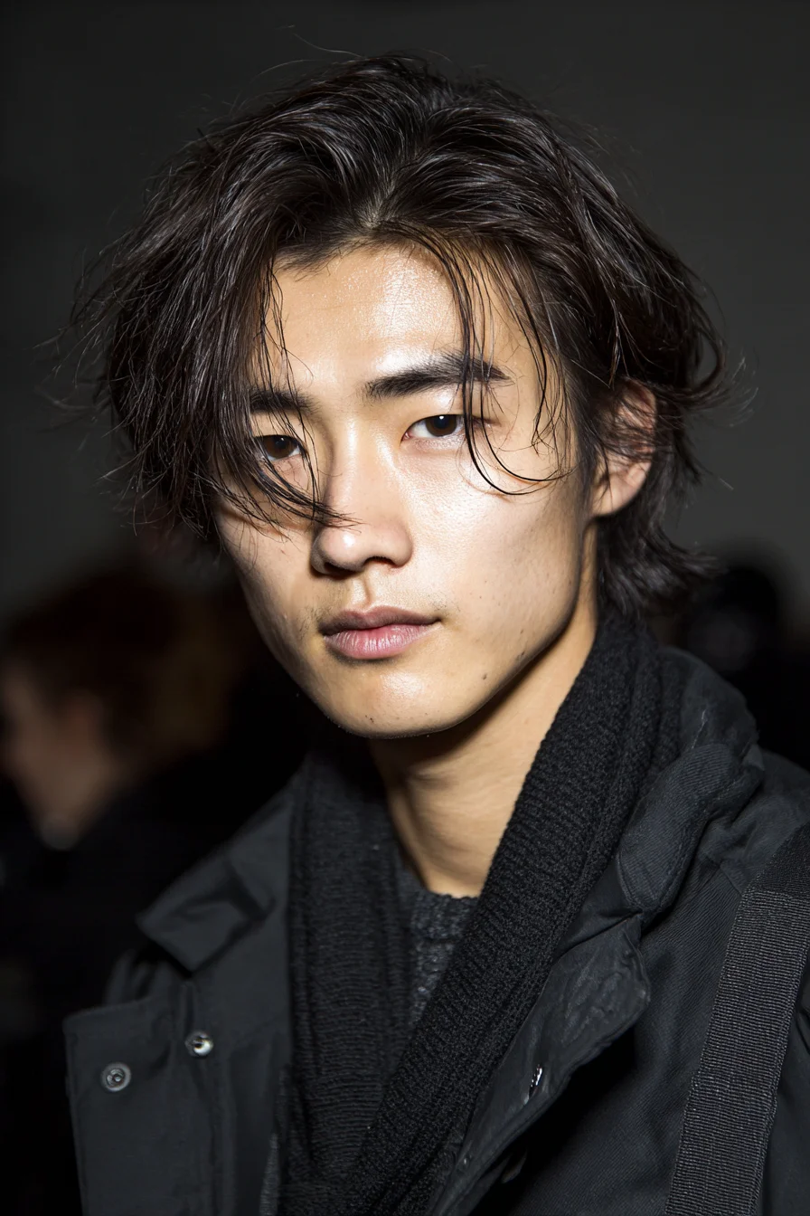 Mens Textured Medium-Length Curtain Fringe — Tousled Layered Style