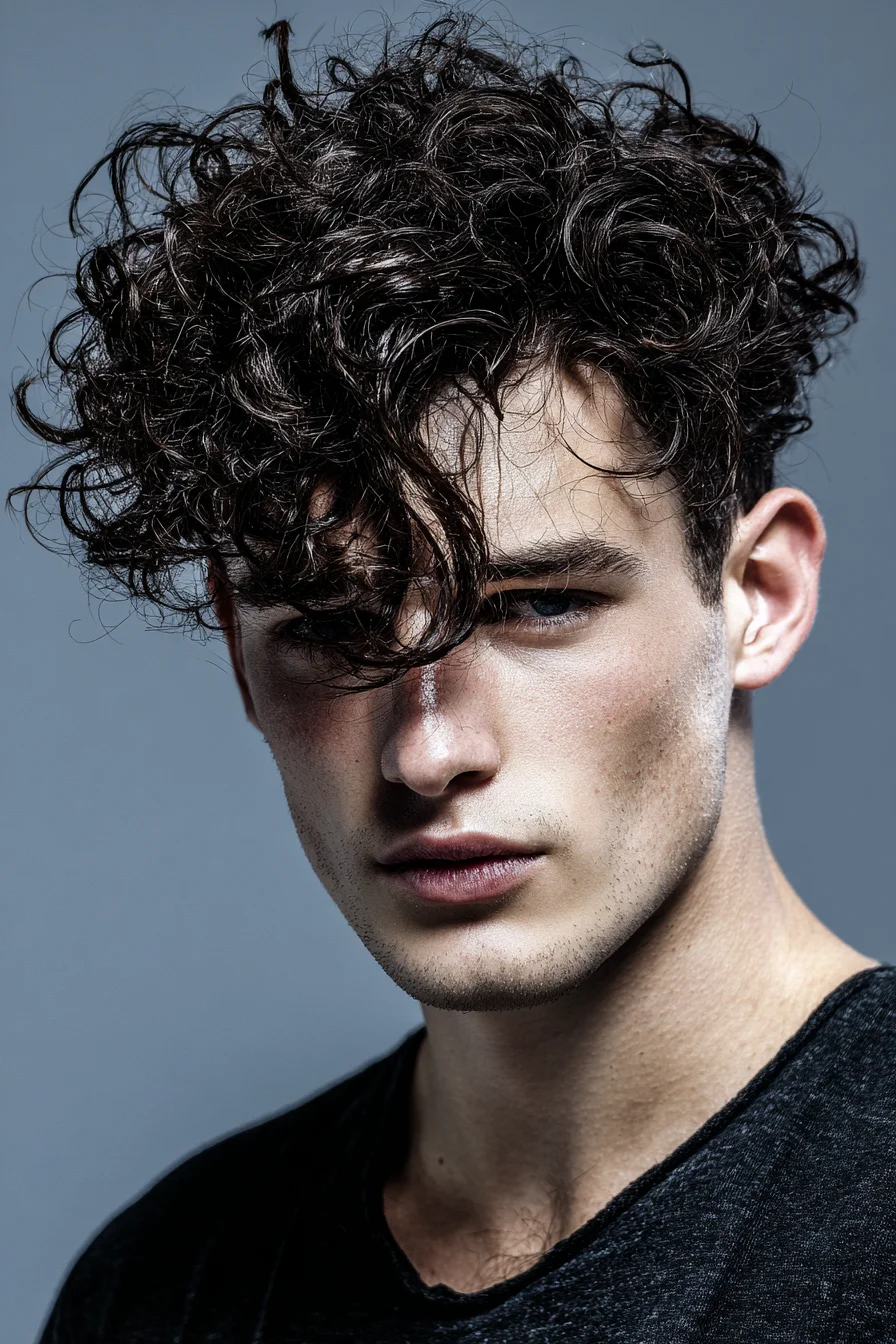 Messy Curly Fringe with Tapered Sides — Modern Mens Curly Cut