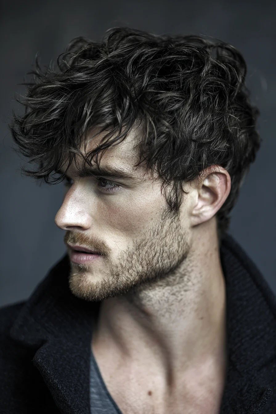 Messy Textured Fringe for Men — Wavy Medium-Length Hairstyle