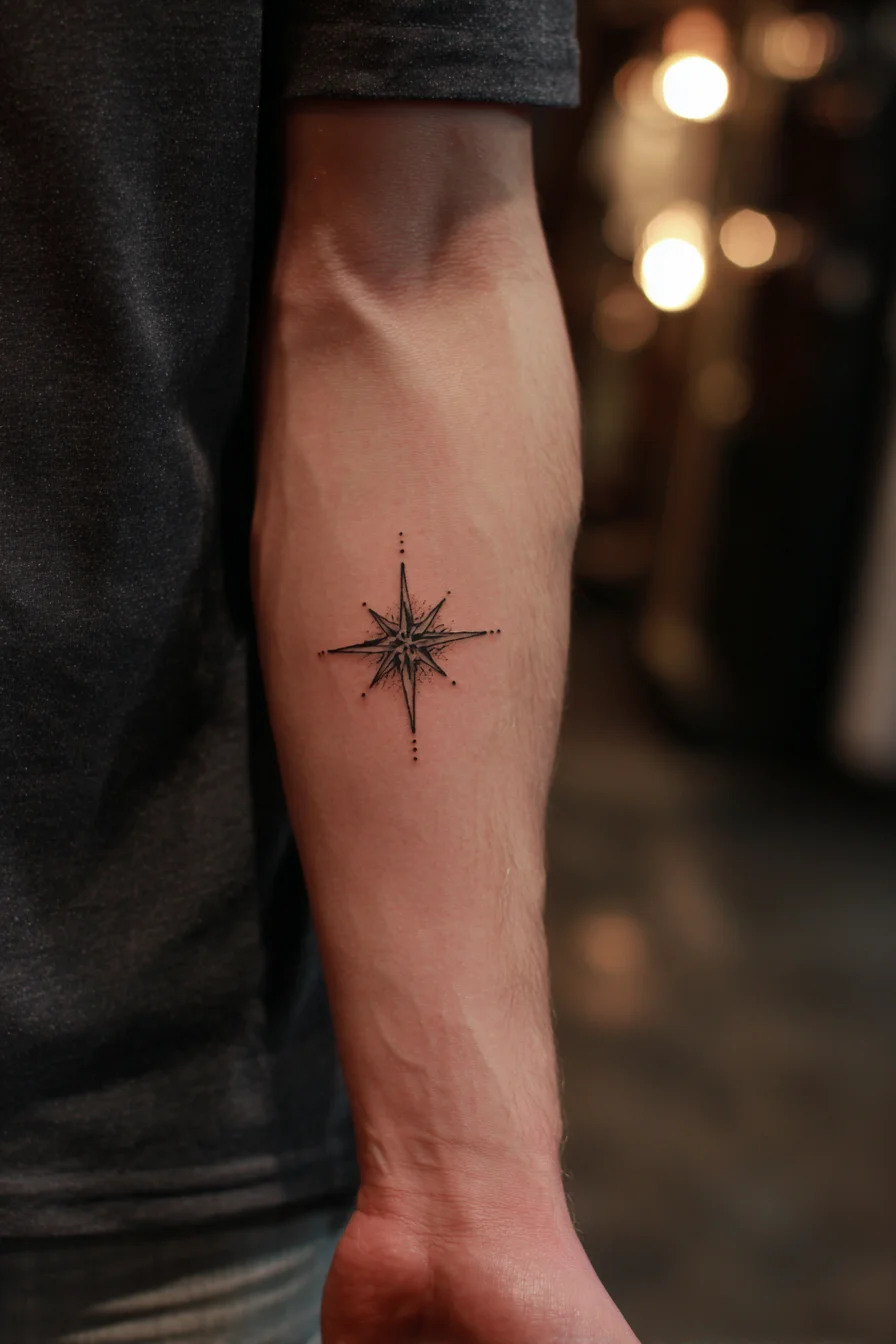 Minimal Compass Rose Tattoo — Small Forearm Nautical Star