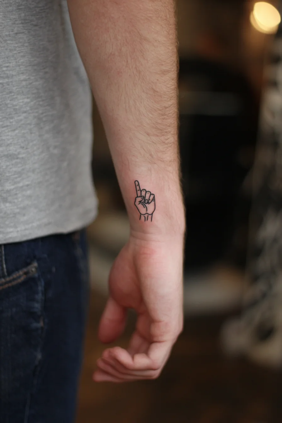 Minimal Pointing Hand Wrist Tattoo — Small Linework Design