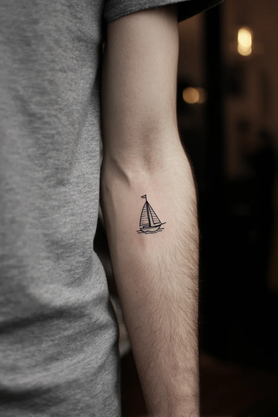 Minimal Sailboat Tattoo — Small Forearm Nautical Design for Men