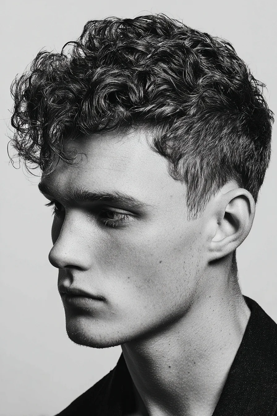 Modern Curly Textured Crop with Tapered Sides for Men