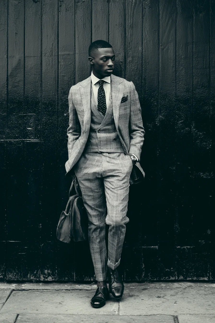 Modern Tailored Glen-Check Three-Piece Suit — Smart Office & Event Styling
