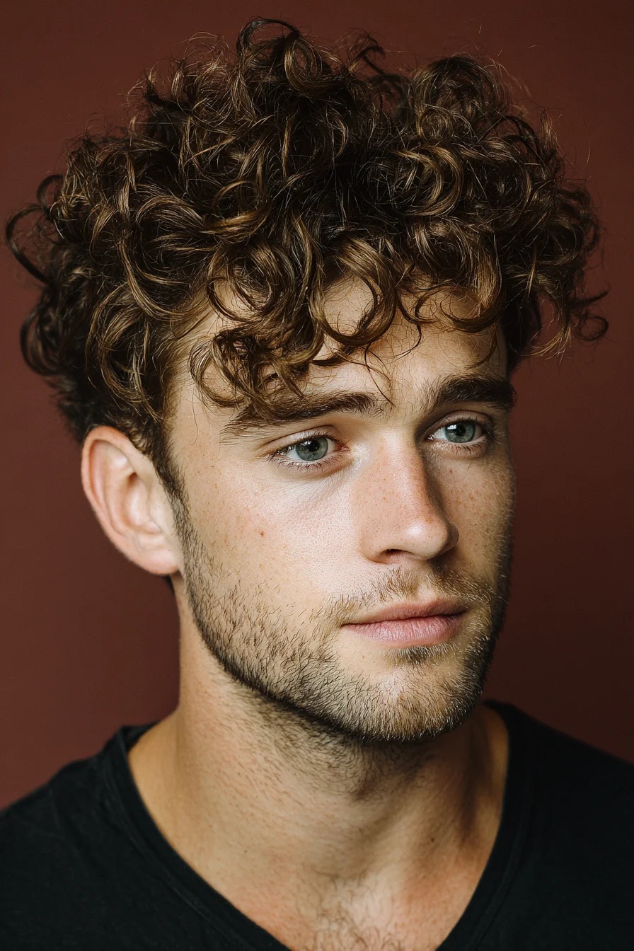 Modern Textured Curly Top with Tapered Sides