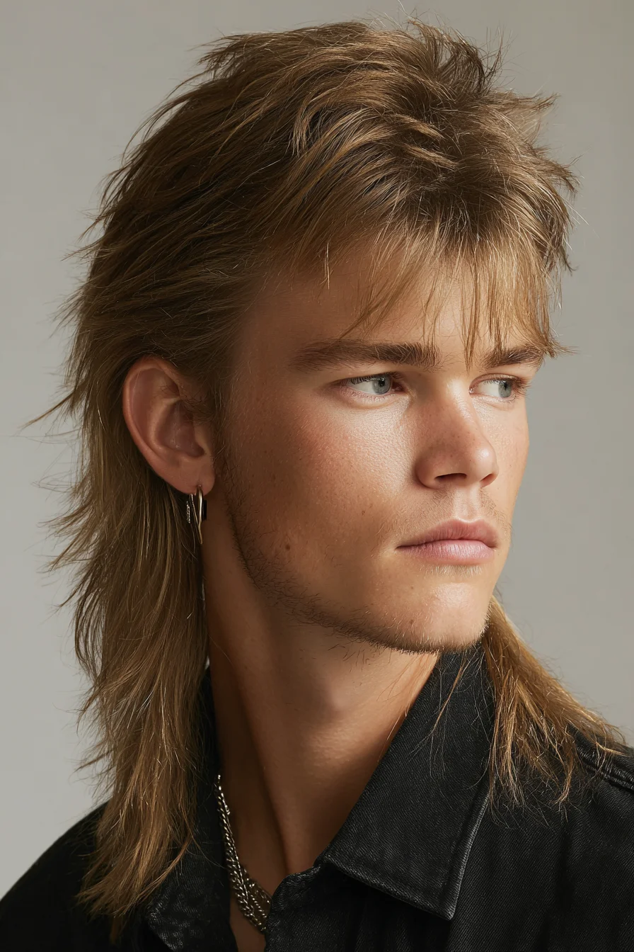 Modern Textured Mullet for Men — Layered Shag with Fringe