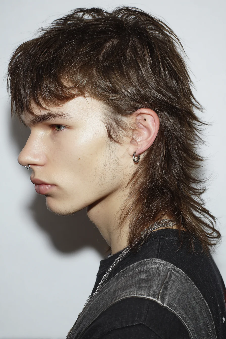 Modern Textured Mullet Shag for Men — Layered Fringe & Tousled Back