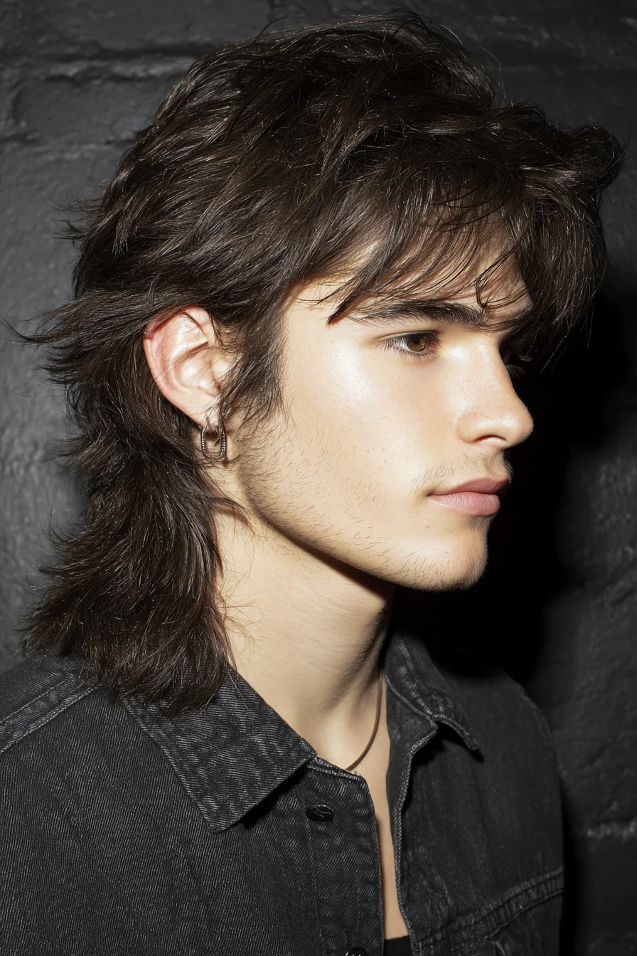 Modern Textured Mullet Shag with Wispy Fringe — Medium-Length Mens Hairstyle