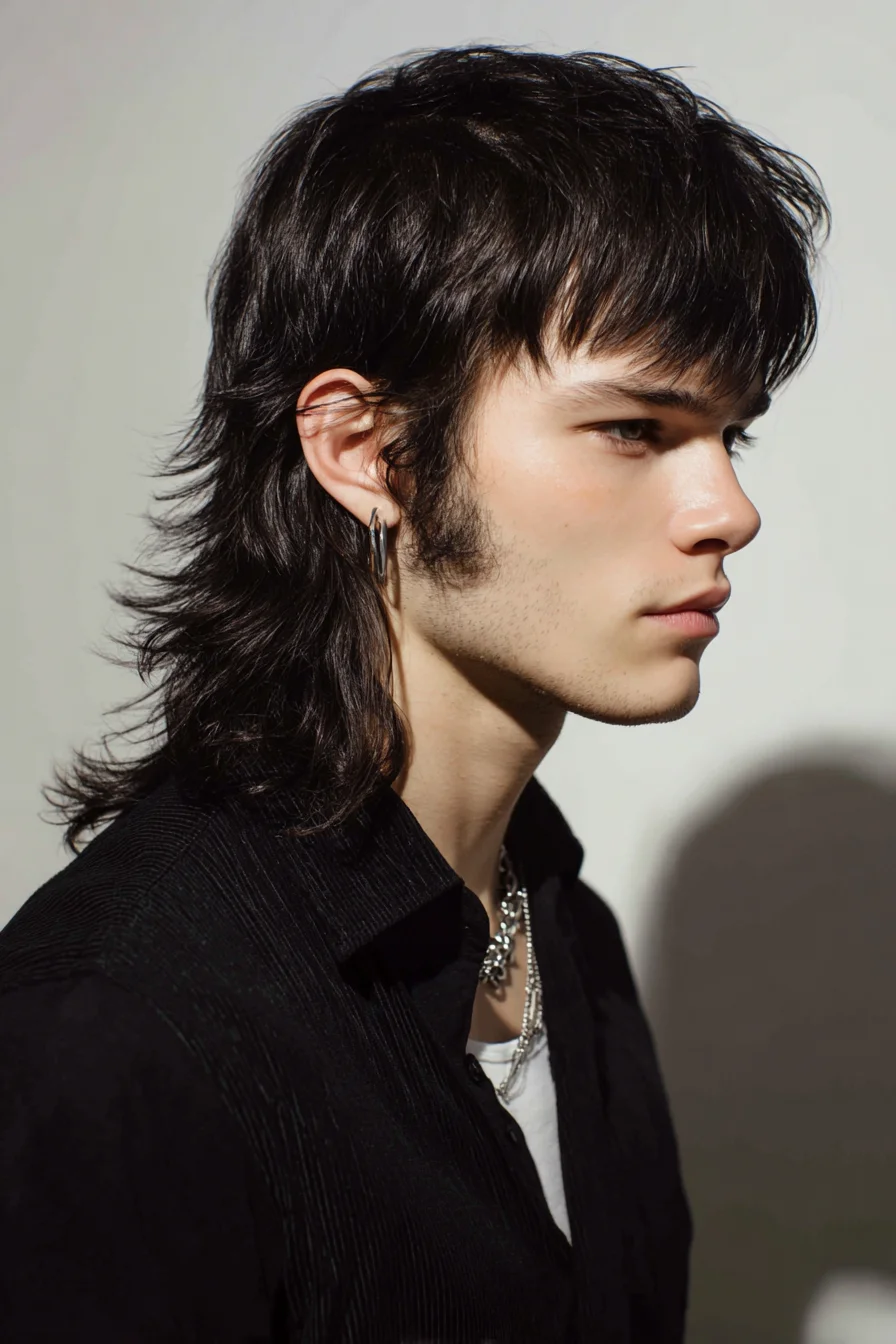 Modern Textured Mullet with Layered Fringe for Men