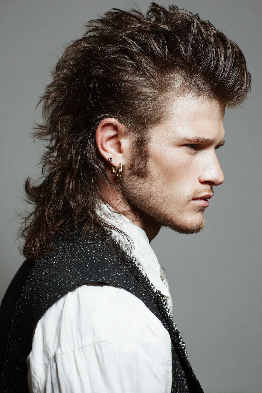 Modern Textured Mullet with Voluminous Quiff