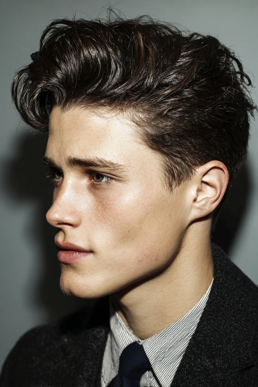 Modern Textured Pompadour for Men with Natural Volume and Short Sides