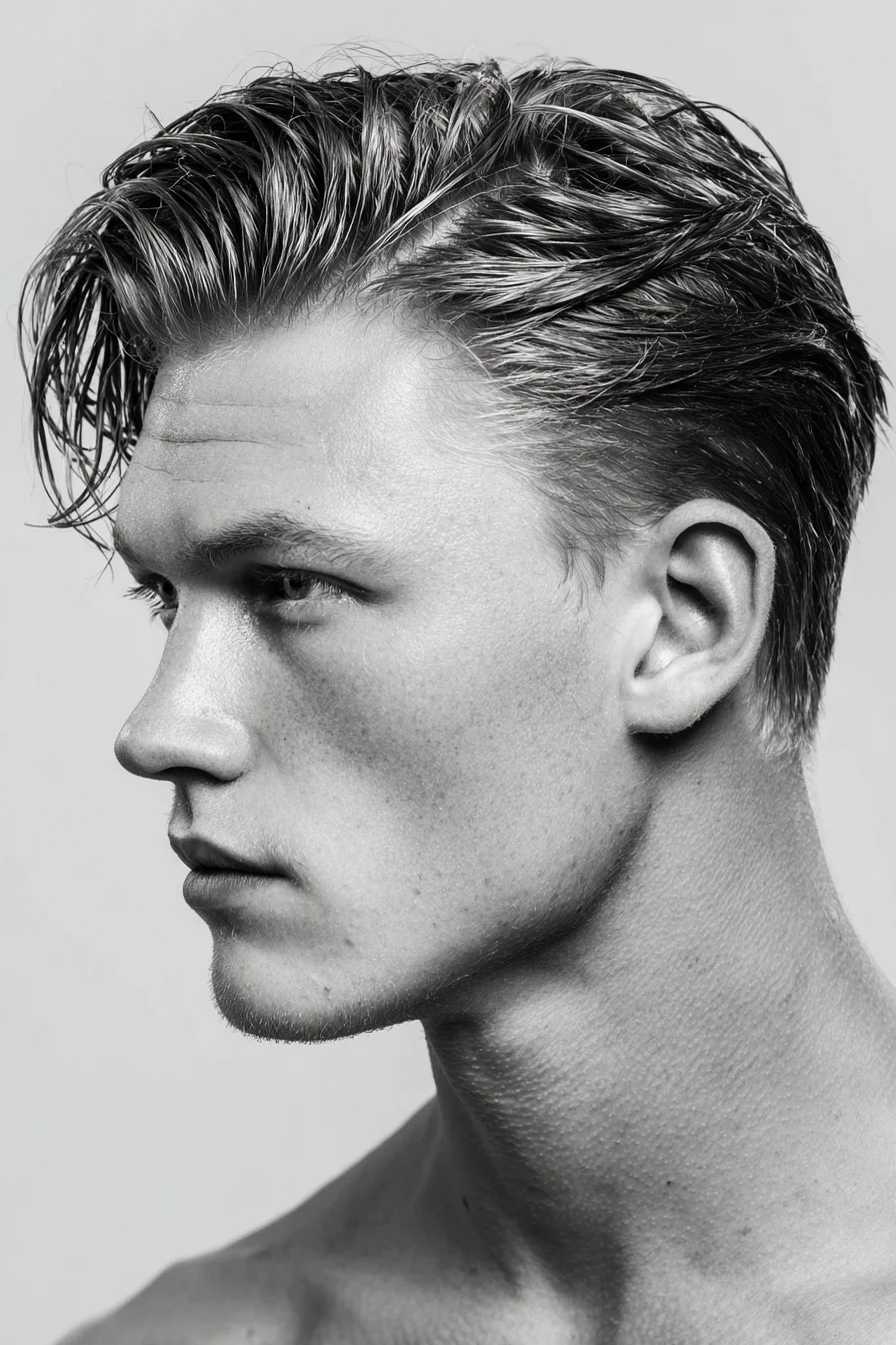Modern Textured Slick Back for Men — Medium-Length Classic