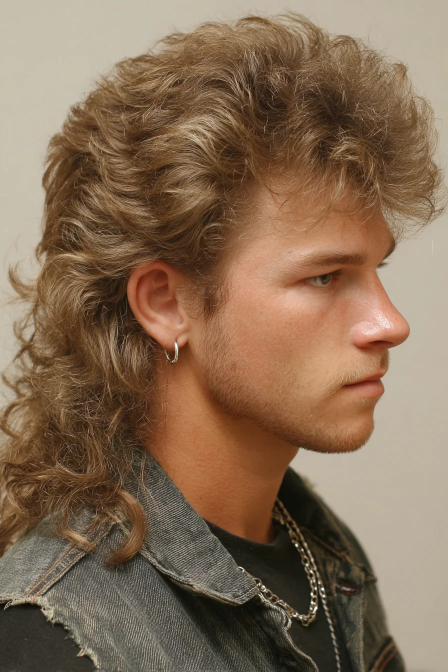 Modern Textured Wavy Mullet — Layered Mens Cut with Feathered Top